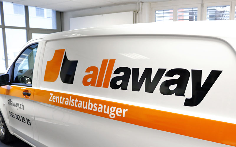 Realisation der Fahrzeugbeschriftung für Allaway durch Egli-Werbung